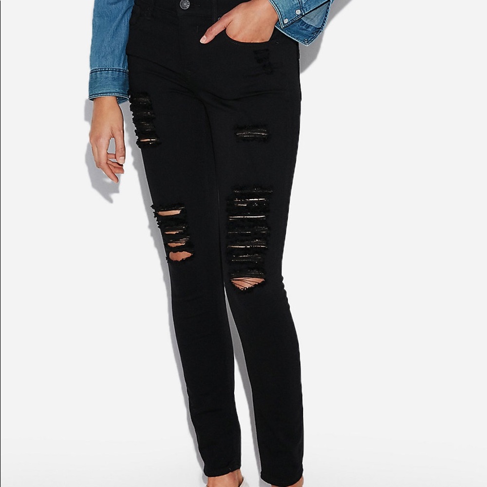 Express black mid rise distressed jean leggings